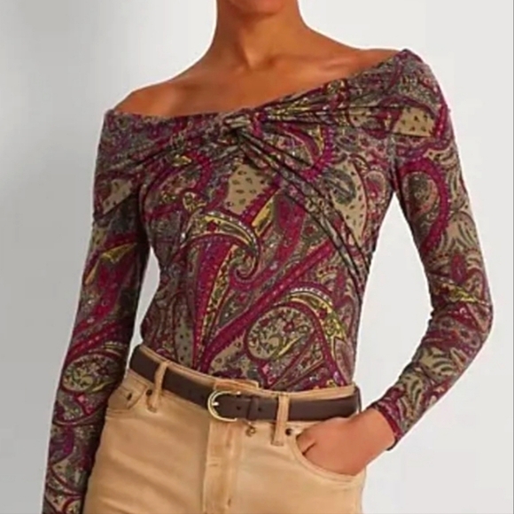 Lauren Ralph Lauren Paisley Off-The Shoulder Blouse - Picture 1 of 13